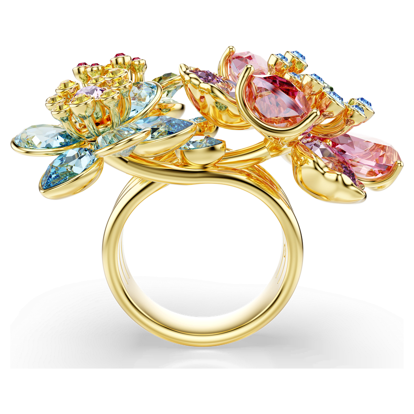 swarovski خاتم idyllia، قطع متنوع، شكل زهرة، ألوان متعددة، طلاء باللون الذهبي