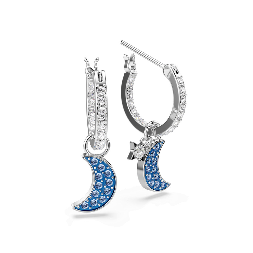 swarovski أقراط متدلية symbolica، قطع مُستدير، قمر، لون أزرق، طلاء روديوم