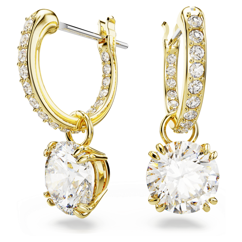 swarovski أقراط متدلية stilla، قطع مستدير، لون أبيض، طلاء بلون ذهبي