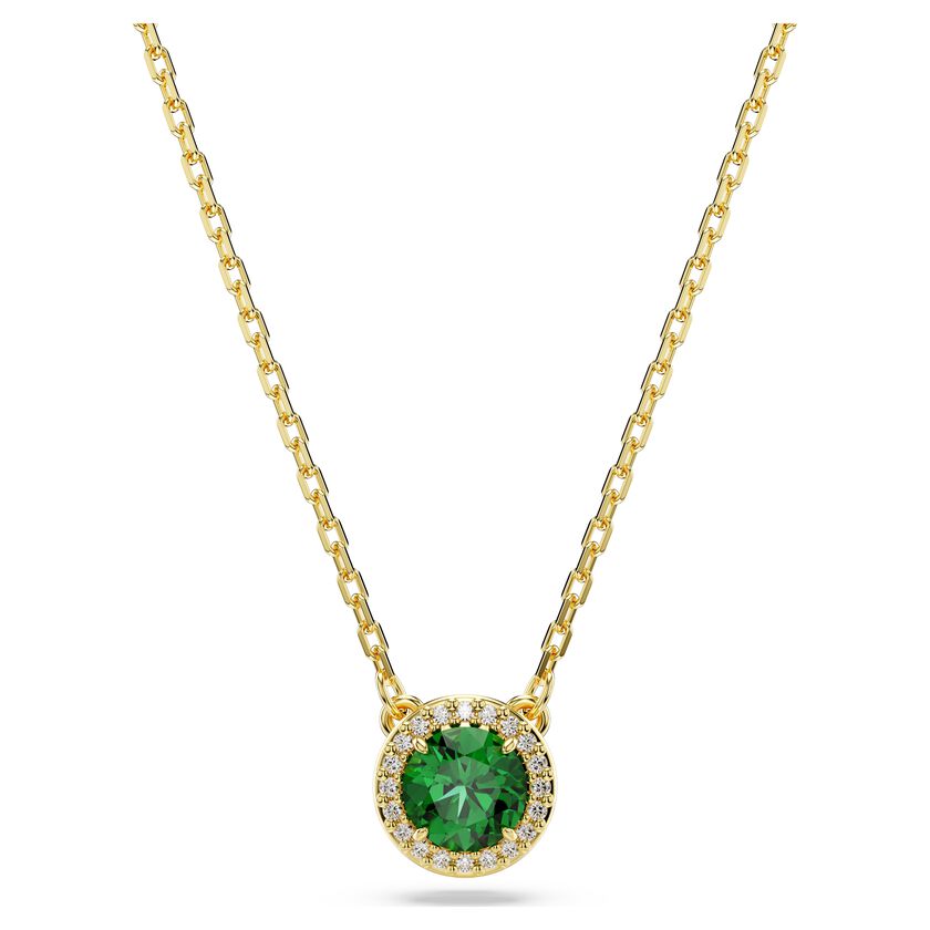 Una pendant, Round cut, Pavé, Green, Gold-tone plated
