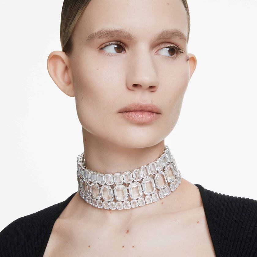 swarovski عقد شوكر millenia، قطع مثمن، لون أبيض، طلاء روديوم
