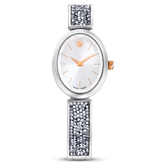 swarovski ساعة crystal rock oval، صناعة سويسرية، سوار معدني، لون أبيض، ستانلس ستيل