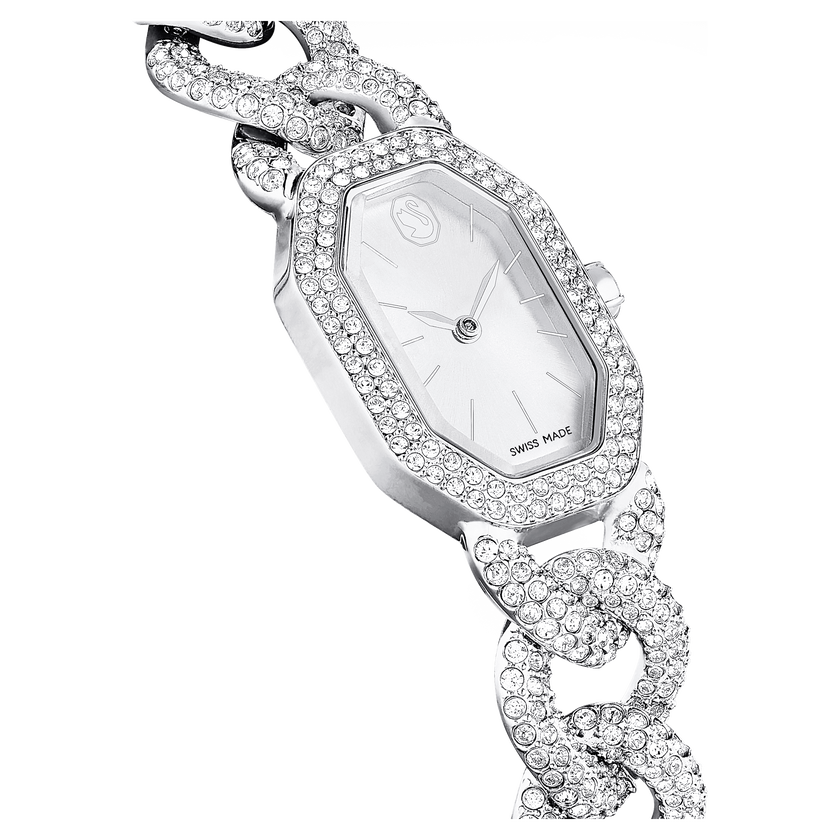 swarovski ساعة يد dextera chain، صناعة سويسرية، سوار كريستال، لون فضي، إستانلس ستيل