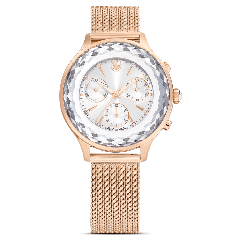 swarovski ساعة nova chrono، صناعة سويسرية، سوار معدني، لون ذهبي وردي، لمسة نهائية بلون ذهبي وردي