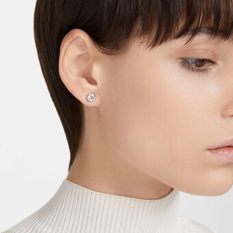 swarovski أقراط دبوسية stilla، قطع مُستدير، لون أبيض، لمسة نهائية من الذهب الوردي عيار 18 قيراط