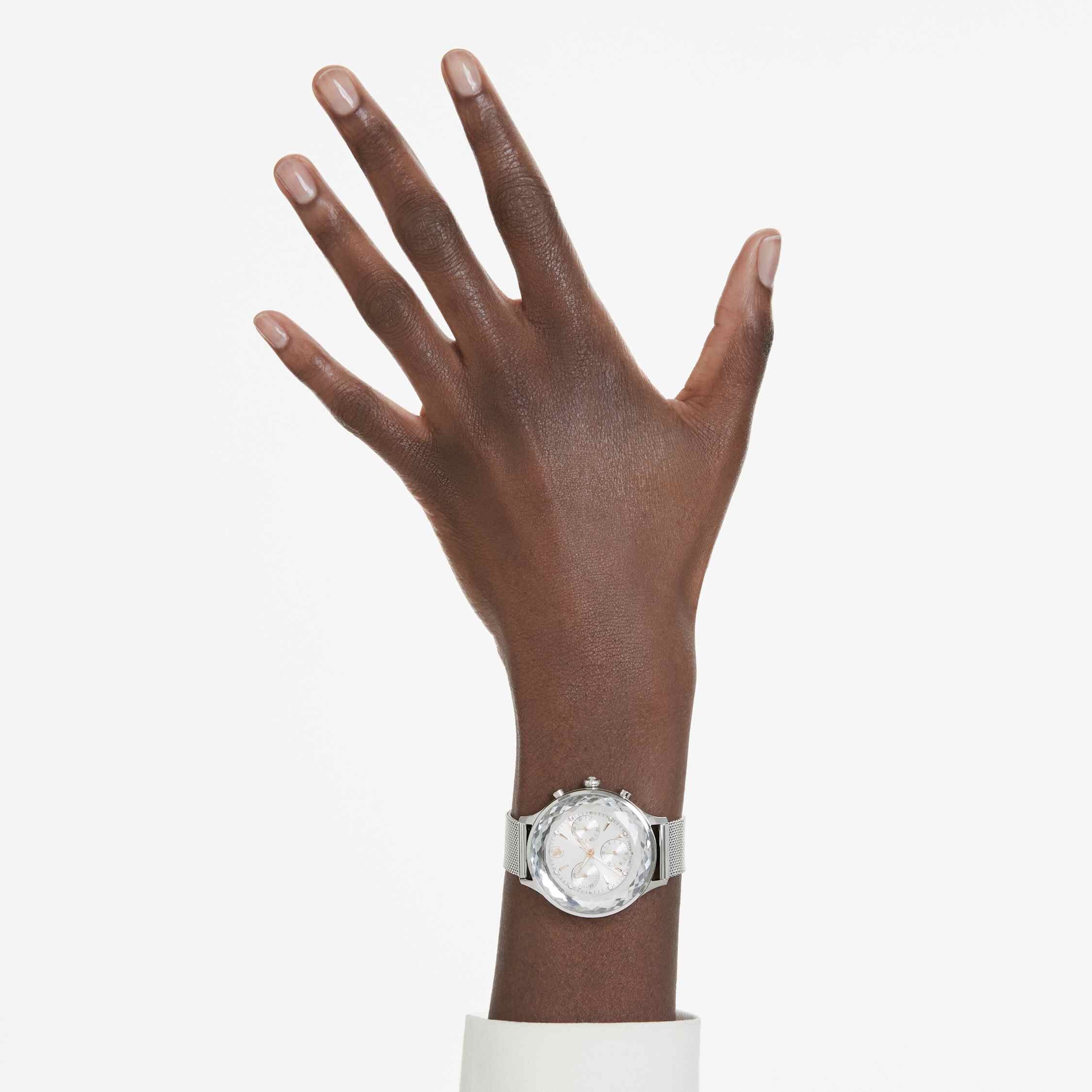 swarovski ساعة nova chrono، صناعة سويسرية، سوار معدني، لون فضي، إستانلس ستيل