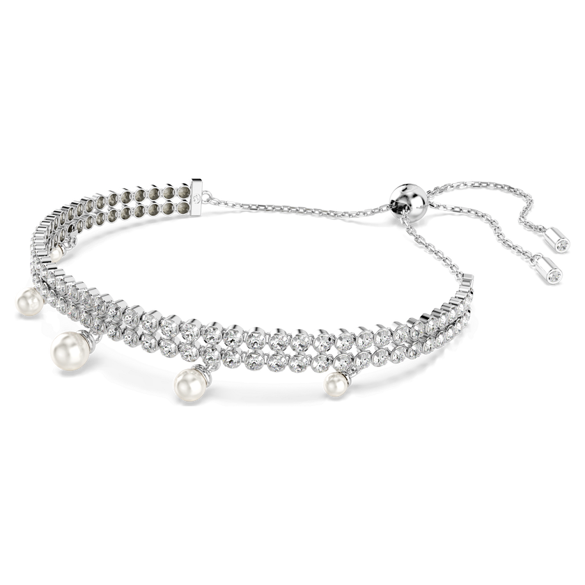 سوار ariana grande x swarovski، لآلئ كريستال، قطع مستدير، لون أبيض، طلاء روديوم