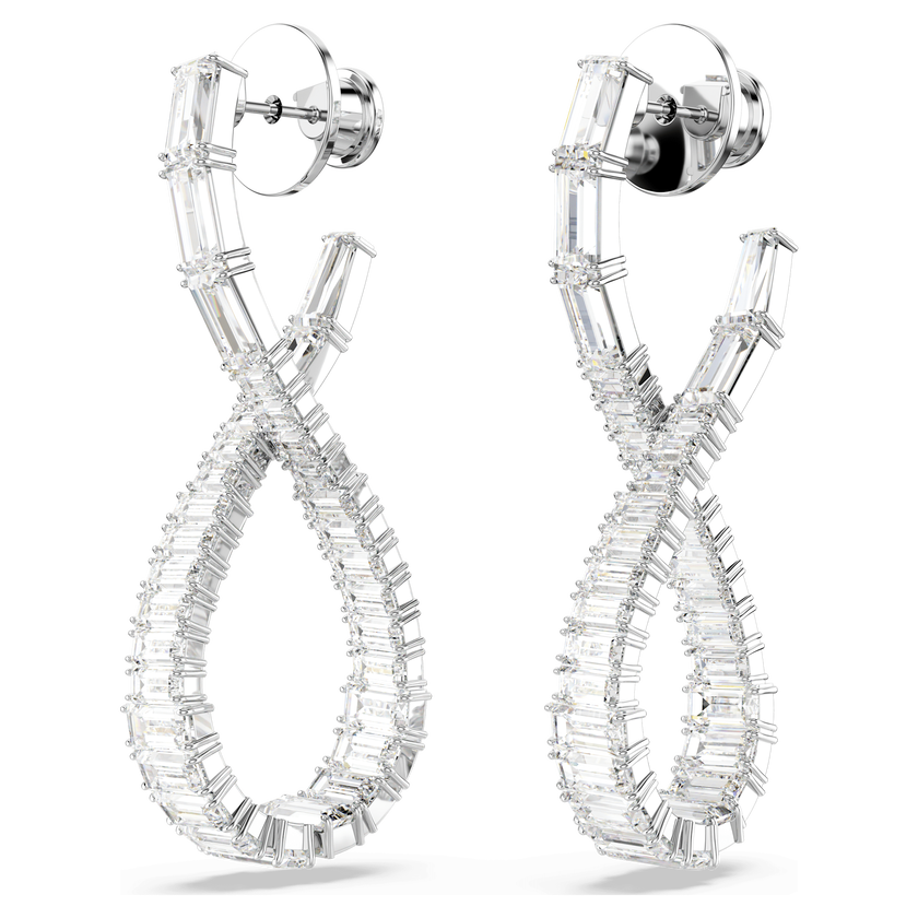 swarovski أقراط متدلية hyperbola، شكل إنفينيتي، لون أبيض، طلاء روديوم