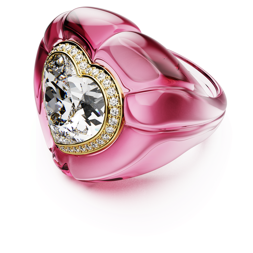 swarovski خاتم كوكتيل dulcis، قطع على شكل قلب، كريستالات مُتراصَّة، شكل قلب، لون وردي