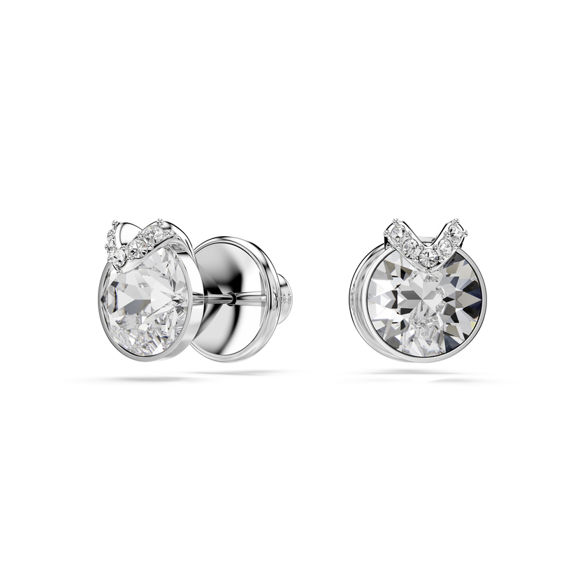swarovski أقراط دبوسية bella، قطع مستدير، أحجار كريستال صغيرة متراصة، لون أبيض، طلاء روديوم