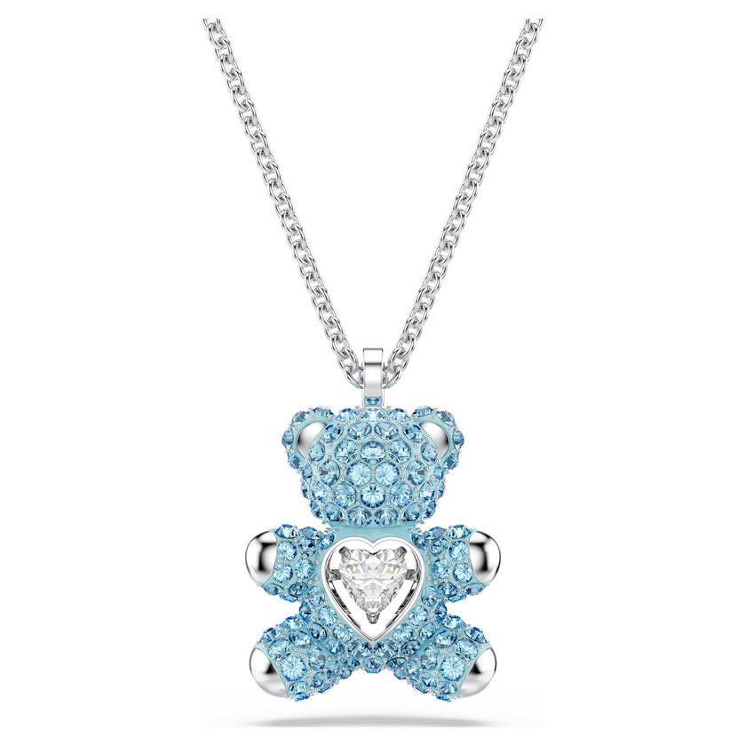 swarovski قلادة teddy، شكل دب، لون أزرق، طلاء روديوم