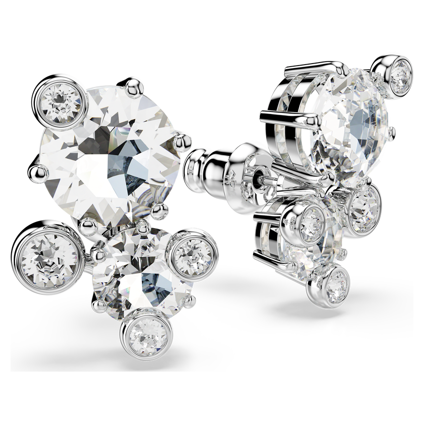swarovski أقراط دبوسية constella، قطع مستدير، لون أبيض، طلاء روديوم