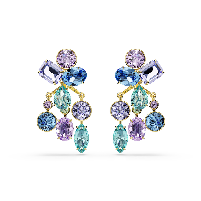 swarovski أقراط بحلية خلفية gema، قطع متنوع، ألوان متعددة، طلاء باللون الذهبي