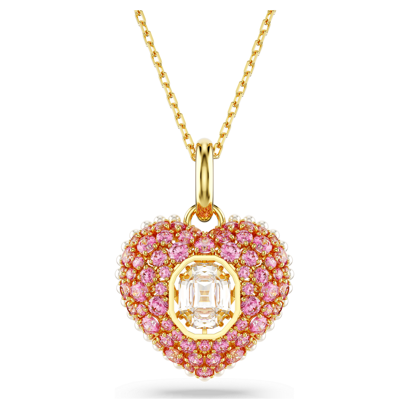 swarovski قلادة idyllia، قطع مُثَمَّن، لآلئ كريستال، على شكل قلب، لون وردي، طلاء بلون ذهبي