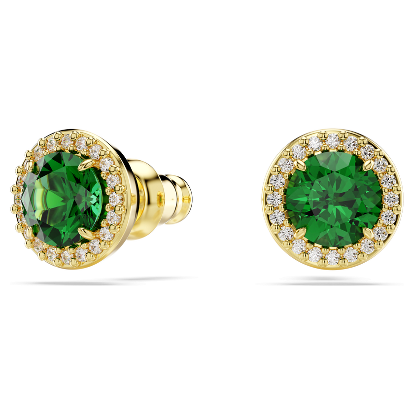 swarovski أقراط دبوسية una، قطع مُستدير، كريستالات مُتراصَّة، لون أخضر، طلاء بلون ذهبي