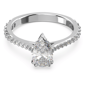 swarovski خاتم كوكتيل stilla، قطع على شكل كمثري، كريستالات متراصة، لون أبيض، طلاء روديوم