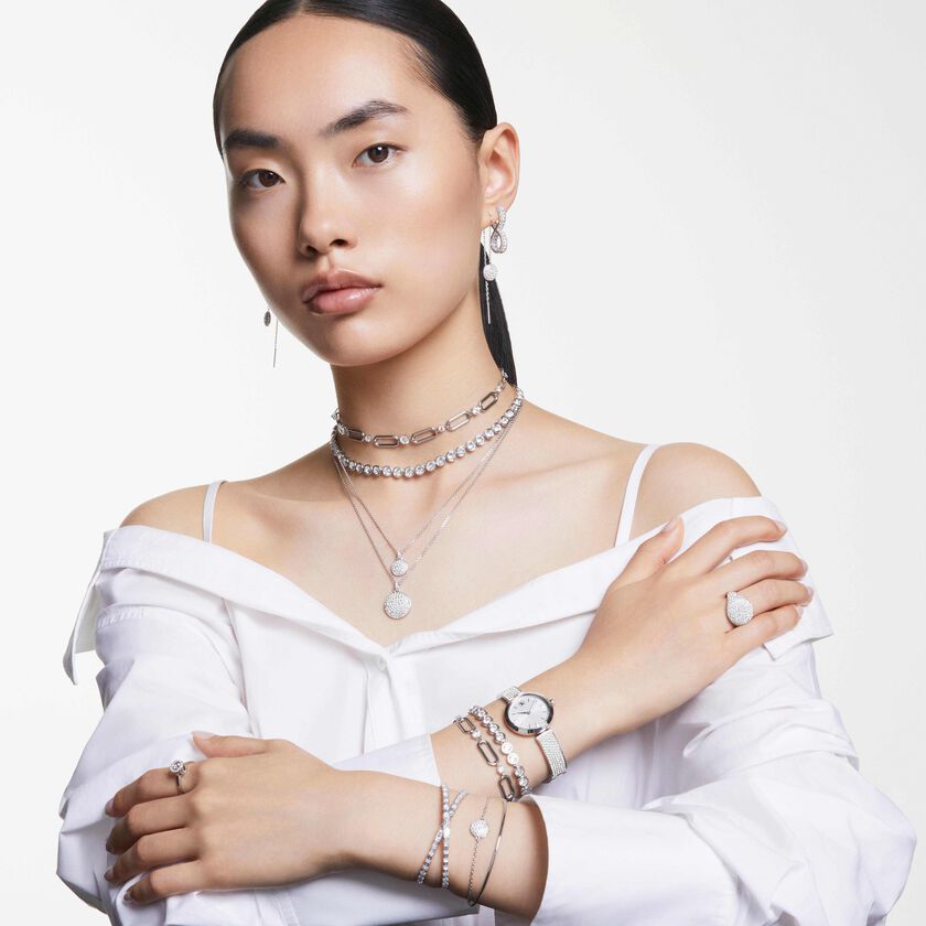 swarovski عقد constella، لون أبيض، طلاء روديوم