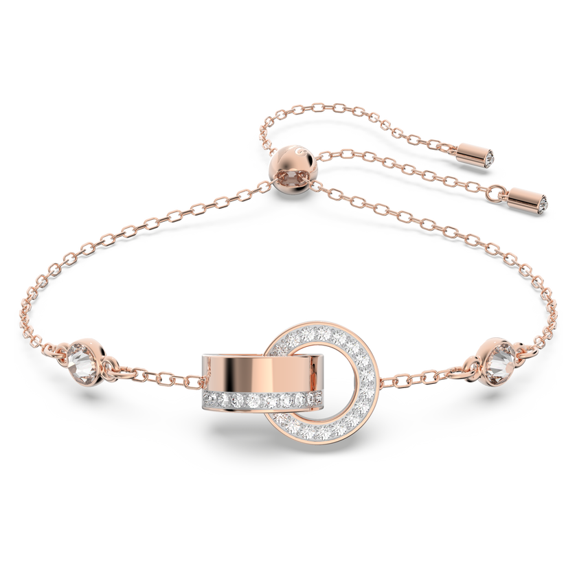 swarovski سوار dextera، حلقات متداخلة، لون أبيض، لمسة نهائية من الذهب الوردي عيار 18 قيراط