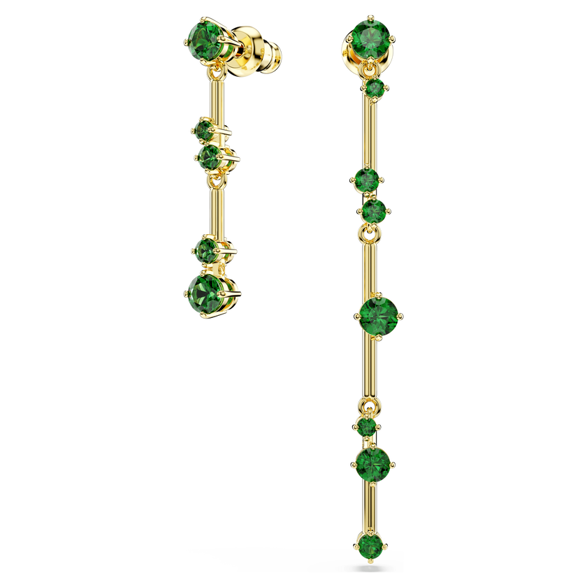 swarovski أقراط متدلية constella، تصميم غير متماثل، قطع مُستدير، لون أخضر، طلاء بلون ذهبي