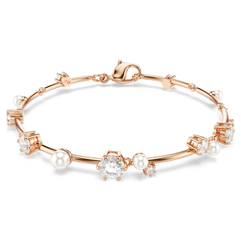 swarovski سوار constella، لؤلؤ كريستال، قطع مستدير، لون أبيض، لمسة نهائية من الذهب الوردي عيار 18 قيراط
