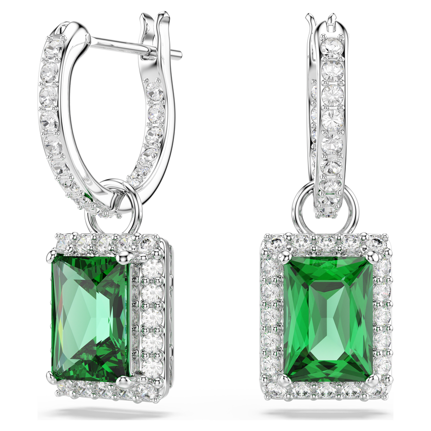 swarovski أقراط متدلية una angelic، قطع مستطيل، ترصيع بافيه، لون أخضر، طلاء روديوم
