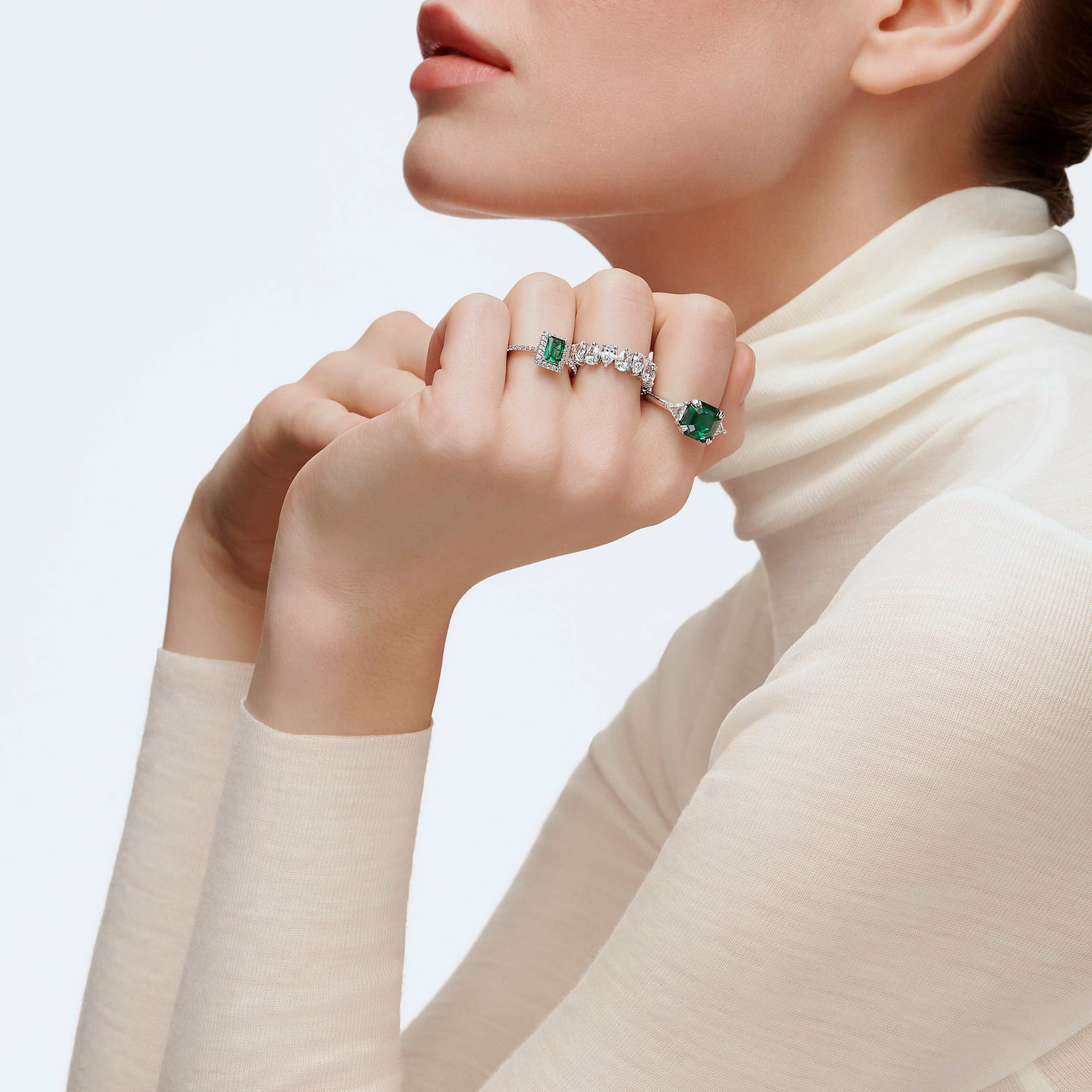 swarovski خاتم angelic مستطيل، لون أخضر، طلاء روديوم