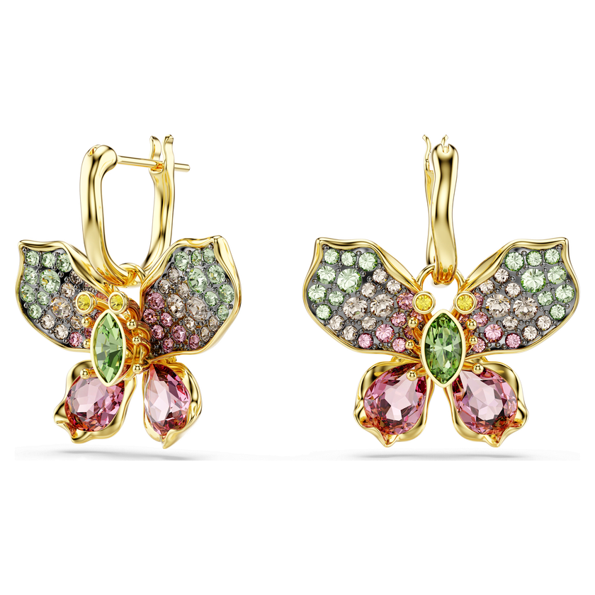 swarovski أقراط متدلية idyllia، قطع متنوع، كريستالات مُتراصَّة، شكل فراشة، ألوان متعددة، لمسة نهائية من معادن مختلطة