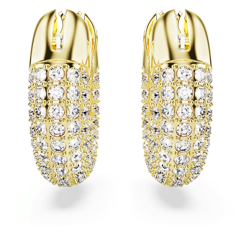 swarovski أقراط حلقية dextera، مزدانة بكريستالات متراصة، لون أبيض، طلاء ذهبي