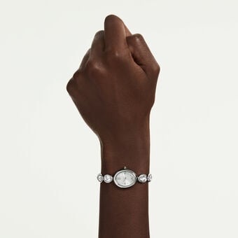 swarovski ساعة بيضاوية imber، صناعة سويسرية، سوار معدني، لون فضي، ستانلس ستيل