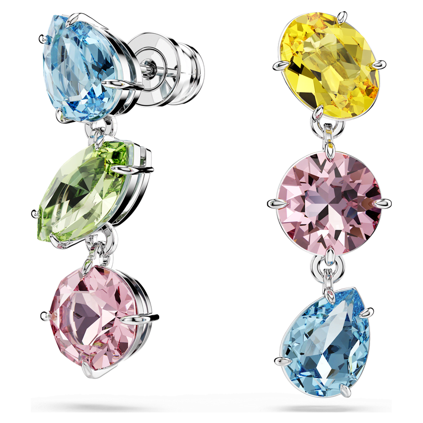 swarovski أقراط متدلية gema، تصميم غير متماثل، قطع متنوع، ألوان متعددة، طلاء روديوم