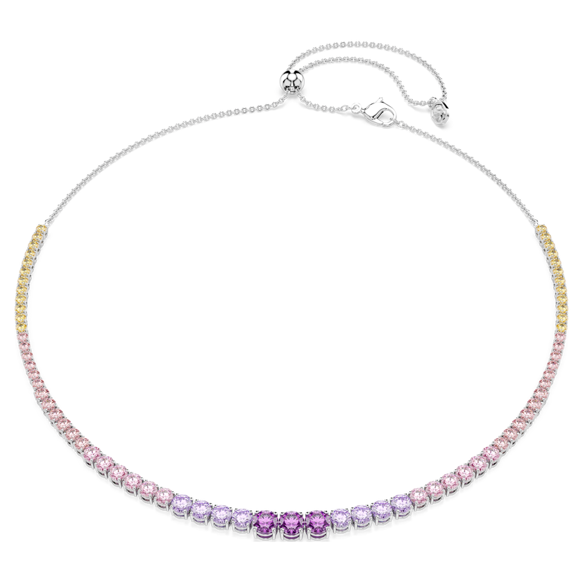 swarovski عقد matrix tennis، قطع مستدير متدرج، ألوان متعددة، طلاء روديوم