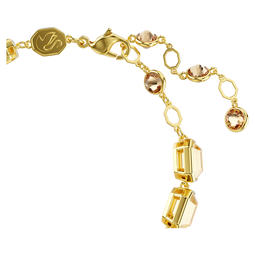 swarovski عقد millenia tennis، قطع مثمن، لون كراميل، طلاء باللون الذهبي
